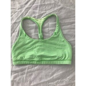 Lululemon Flow Y Bra Lime Green Checkered Racerback Sports Bra Size 10